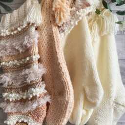 Neutral Chunky Knit Christmas Stockings Set - Boho Cozy Family Mantel Decor - thumbnail 2
