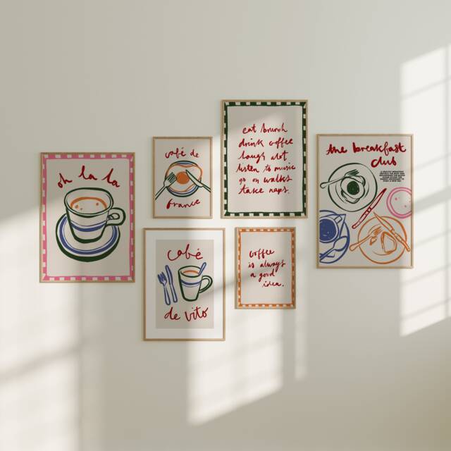 Gallery Wall Set, Print Sets, Kitchen Wall, Prints, Home Decor, French Cafe Unframed - image 1