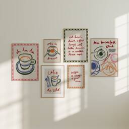 Gallery Wall Set, Print Sets, Kitchen Wall, Prints, Home Decor, French Cafe Unframed - thumbnail 1
