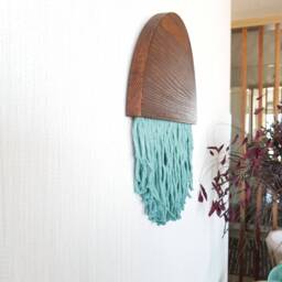 Mint Fiber Art Wall Hanging Round Wood & Yarn Tapestry - thumbnail 3