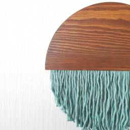 Mint Fiber Art Wall Hanging Round Wood & Yarn Tapestry - thumbnail 4