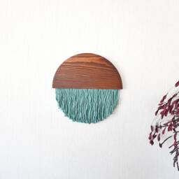 Mint Fiber Art Wall Hanging Round Wood & Yarn Tapestry