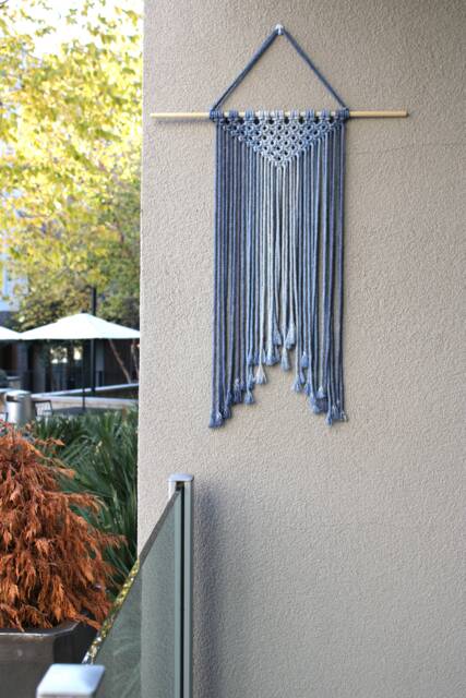 Large Handmade Minimalist Wall Hanging, Royal Blue Boho Ombre Tapestry, Macrame Art On Wooden Dowel With Cotton Cords, Chic Design & Decor - image 1