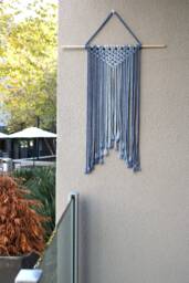 Large Handmade Minimalist Wall Hanging, Royal Blue Boho Ombre Tapestry, Macrame Art On Wooden Dowel With Cotton Cords, Chic Design & Decor