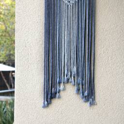 Large Handmade Minimalist Wall Hanging, Royal Blue Boho Ombre Tapestry, Macrame Art On Wooden Dowel With Cotton Cords, Chic Design & Decor - thumbnail 2