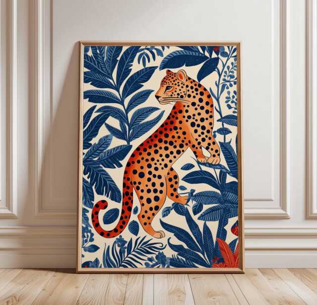 Leopard in Jungle Inspired Art Print - Bold Animal Poster, Stylized Wildlife Decor, Vibrant Nature Wall Art, Playful Illustration - image 1