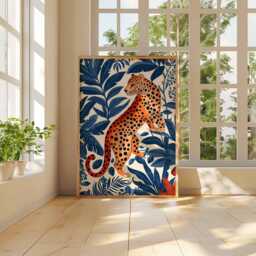 Leopard in Jungle Inspired Art Print - Bold Animal Poster, Stylized Wildlife Decor, Vibrant Nature Wall Art, Playful Illustration - thumbnail 2