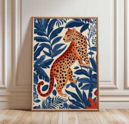 Leopard in Jungle Inspired Art Print - Bold Animal Poster, Stylized Wildlife Decor, Vibrant Nature Wall Art, Playful Illustration - thumbnail 1