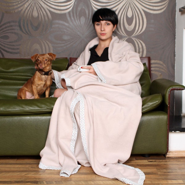 Fluffy Soft Sleeve Blanket, Cuddly Sofa Blanket With Arms, Dark Blue, Fleece 1.68 X 2.00 M, Unisex, Fairtrade Ringelsuse - image 1