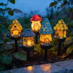 Fairy House Solar Garden Stake, Light Up Mushroom Cottage, Outdoor Pathway Lawn Ornament - thumbnail 3