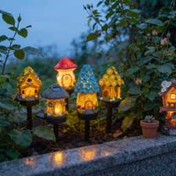 Fairy House Solar Garden Stake, Light Up Mushroom Cottage, Outdoor Pathway Lawn Ornament - thumbnail 2