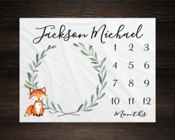 Woodland Milestone Blanket Monthly Growth Tracker Soft Fleece Fox Baby Shower Gift Newborn Watch Me Grow Boy - thumbnail 1