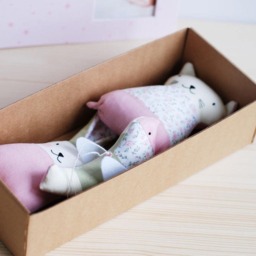 Fabric Baby Toys Set Rabbit Cat Bird Stuffed Pink Blush Green - thumbnail 4
