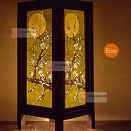 Asian Oriental Night Cherry Blossom Japanese White Sakura Lamp Zen Bedside Floor Table Light Shades Bedroom Decor Traditional - thumbnail 2