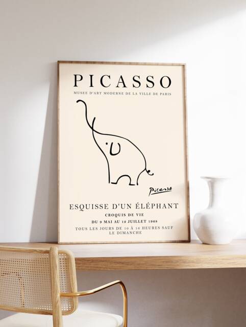 Picasso Exhibition Poster, The Elephant, Vintage Minimalist Art Print, Elephant Line Drawing, Bedroom Art, Gift, A1/A2/3/A4 - image 1