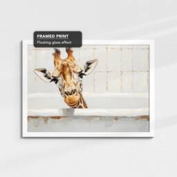 Giraffe Bath Tub Animal Bathroom Oil Painting Framed Poster Print Or Canvas Wall Decor Art Bedroom Home Interior Lover Gift - thumbnail 3
