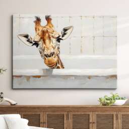 Giraffe Bath Tub Animal Bathroom Oil Painting Framed Poster Print Or Canvas Wall Decor Art Bedroom Home Interior Lover Gift - thumbnail 1