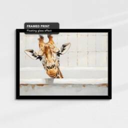 Giraffe Bath Tub Animal Bathroom Oil Painting Framed Poster Print Or Canvas Wall Decor Art Bedroom Home Interior Lover Gift - thumbnail 2