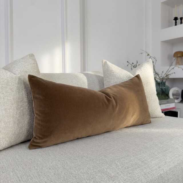 Cotton Velvet Taupe Lumbar Cushion Cover Neutral Throw Pillow Home Decor Accent - All Sizes - image 1