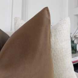 Cotton Velvet Taupe Lumbar Cushion Cover Neutral Throw Pillow Home Decor Accent - All Sizes - thumbnail 3