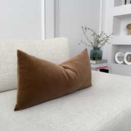 Cotton Velvet Taupe Lumbar Cushion Cover Neutral Throw Pillow Home Decor Accent - All Sizes - thumbnail 2