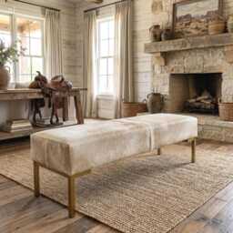 Genuine Cowhide Upholstered Bedroom Bench, End Of Bed Entryway Modern Bench - Lfb60