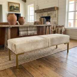 Genuine Cowhide Upholstered Bedroom Bench, End Of Bed Entryway Modern Bench - Lfb60 - thumbnail 4