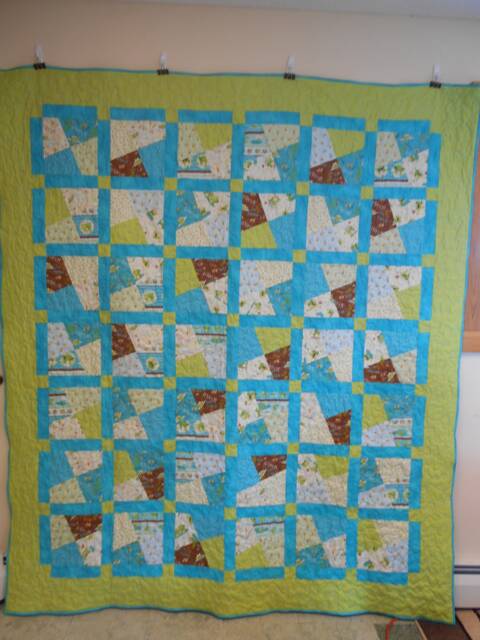 "Handmade Full Size Frog Quilt Teal & Green Cotton Bedding - 76"" X 86" - image 1