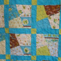 "Handmade Full Size Frog Quilt Teal & Green Cotton Bedding - 76"" X 86" - thumbnail 2