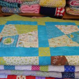 "Handmade Full Size Frog Quilt Teal & Green Cotton Bedding - 76"" X 86" - thumbnail 4