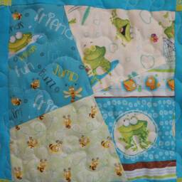 "Handmade Full Size Frog Quilt Teal & Green Cotton Bedding - 76"" X 86" - thumbnail 3