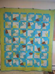 "Handmade Full Size Frog Quilt Teal & Green Cotton Bedding - 76"" X 86" - thumbnail 1