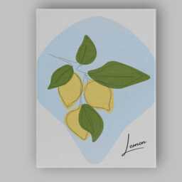 Minimalist Lemon Botanical Line Art Illustration Canvas Wall Print Decor Picture Ready To Hang - thumbnail 1