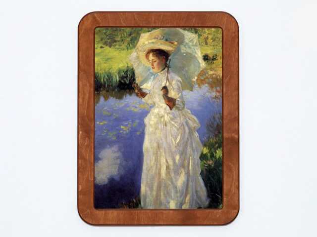 A Morning Walk John Singer Sargent Woman Lady Parasol Umbrella River Stream Painting Wooden Framed Art Print - image 1