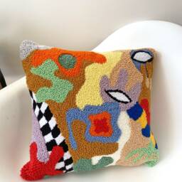 Hand Tufted Punch Needle Pillow Cover, Decorative Embroidered Cushion Cover, Y2K Checker Aesthetics, Fun Home Decor Rug, Colourful Throw - thumbnail 2