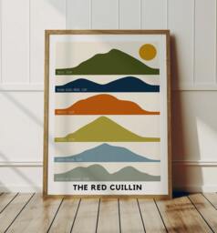 Red Cuillin Isle Of Skye Print - Hand Illustrated Mountain Silhouette Art - thumbnail 1