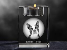 Boston Terrier, Crystal Candlestick With Dog, Souvenir, Decoration, Limited Edition, Collection