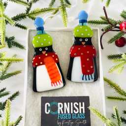 Fused Glass - Glass Christmas Decoration - Penguin Decoration, Ornament - thumbnail 2