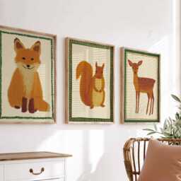 Set Of 3 Woodland Animal Posters, Fox Squirrel & Deer Nursery Prints, Forest Wall Art, Kids Room Decor, Playroom Poster Set, Gift - thumbnail 3