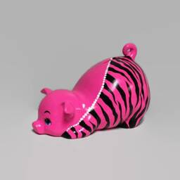 Ceramic Piggy Bank - Bright Pink Zebra Stripes Jungle Theme Fashionista - thumbnail 3