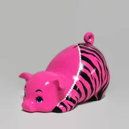 Ceramic Piggy Bank - Bright Pink Zebra Stripes Jungle Theme Fashionista - thumbnail 1