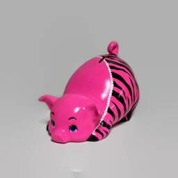 Ceramic Piggy Bank - Bright Pink Zebra Stripes Jungle Theme Fashionista - thumbnail 2