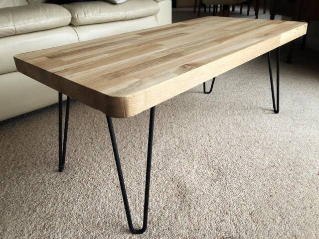 Oak Butchers Block Coffee Table, On Hairpin Legs - image 1
