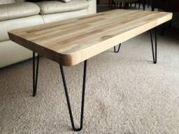 Oak Butchers Block Coffee Table, On Hairpin Legs - thumbnail 1