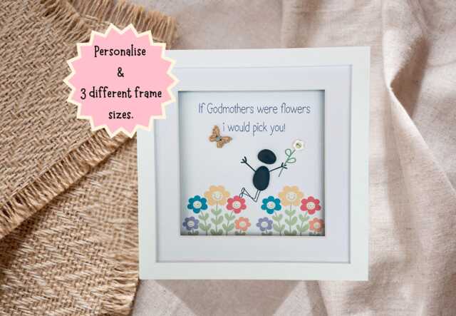 Godmother Pebble Picture Frame, Unique Handmade Pebble Art Frame For Godmothers Birthday - Memorable Gift Idea, If Were Flowers - image 1