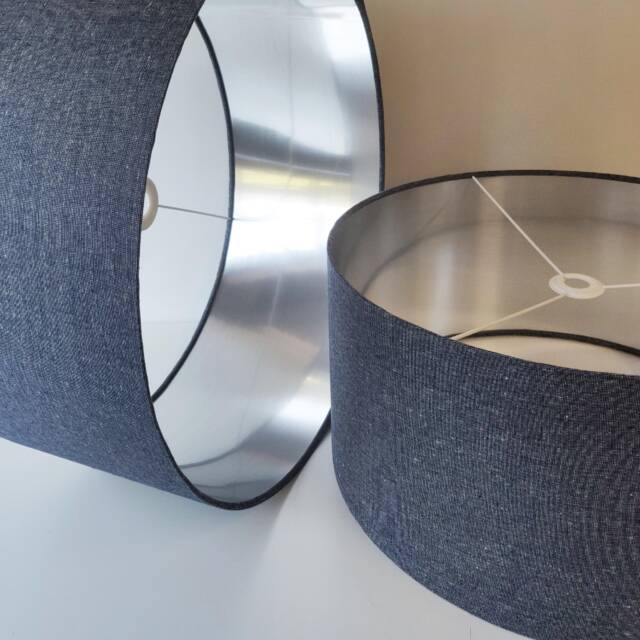 Dark Blue Lampshade Textured Homespun Fabric With Silver Lining - image 1