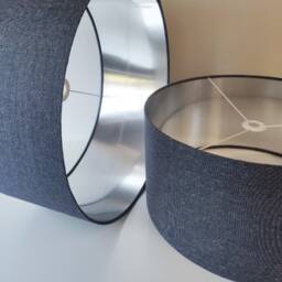 Dark Blue Lampshade Textured Homespun Fabric With Silver Lining - thumbnail 1