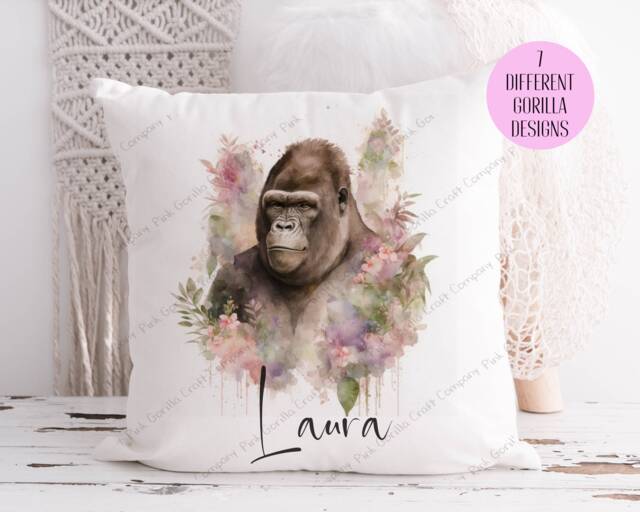 Gorilla Cushion, Pillow, Girl Gorilla, Gift, Watercolour Floral Lover, Gift For Mum, Her - image 1
