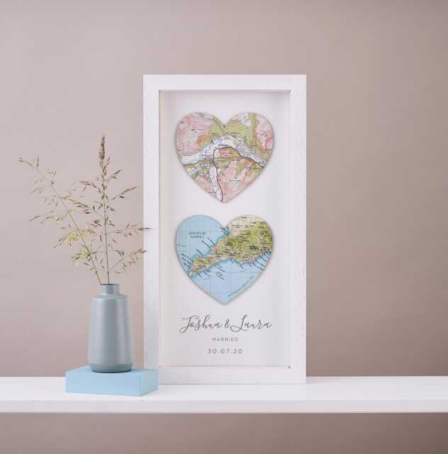 Wedding Anniversary Gift, Custom Map Gift For A Couple, Wall Art Decor, Two Hearts For Her - image 1