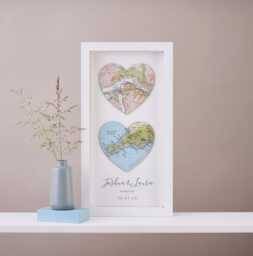 Wedding Anniversary Gift, Custom Map Gift For A Couple, Wall Art Decor, Two Hearts For Her - thumbnail 1
